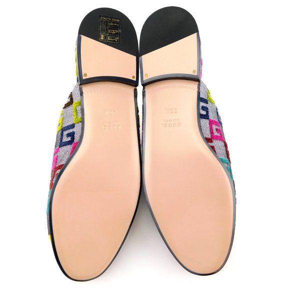 New GUCCI Horse Bit GG Logo Silver Flat Mules 36.5 - Picture 6 of 8